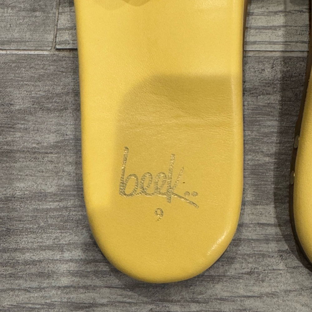 Beek Sweetbird Leather Yellow Slide Sandals - Picture 5 of 7